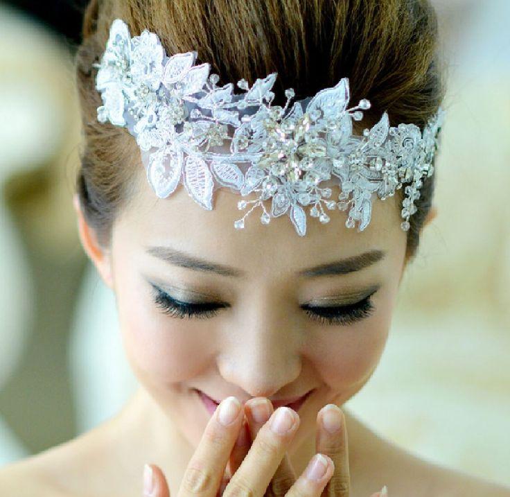 Mariage - Mariée en dentelle de mariage Brides strass cristal cheveux cousus sur Applique