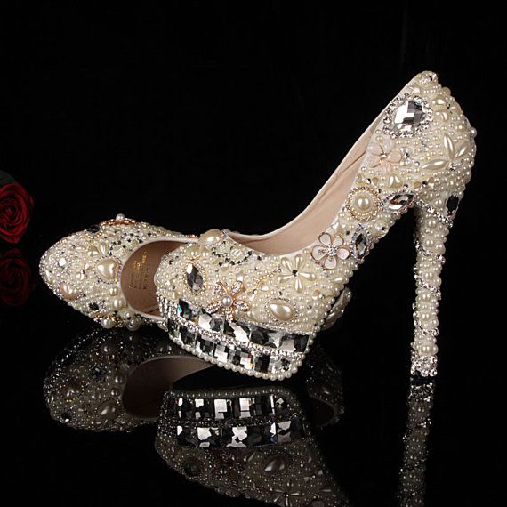 Wedding - Wedding Shoes covered with pearls all over.