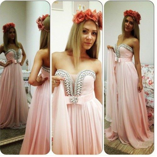 Свадьба - 2014 Новый Розовый Шифон Платья Выпускного Вечера Длинные Вечерние Коктейль Бальное Платье