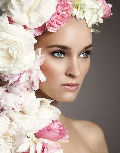 Wedding - Floral Headdress with an attractive makeup.