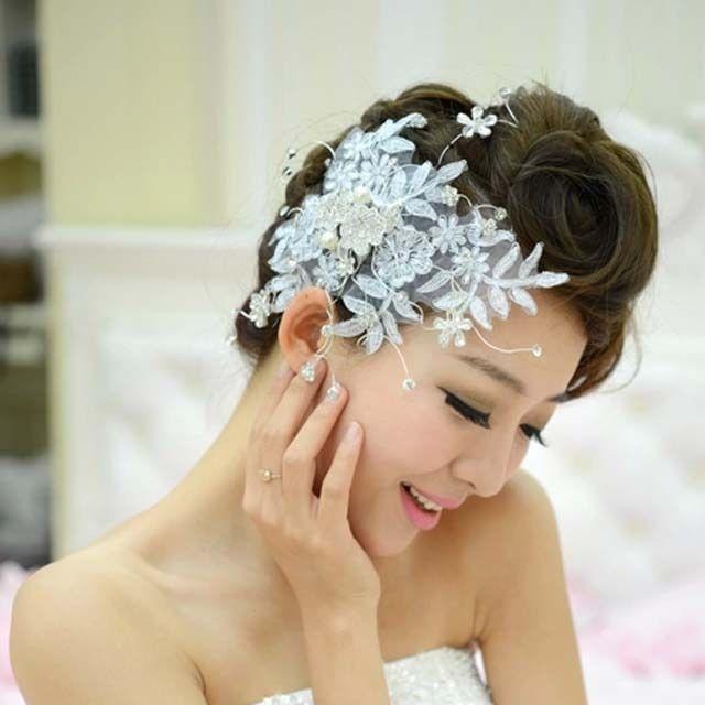Wedding - Bridal Rhinestone Adjustable Forehead Deco Flower Lace Hair Tiara Topknot HR218