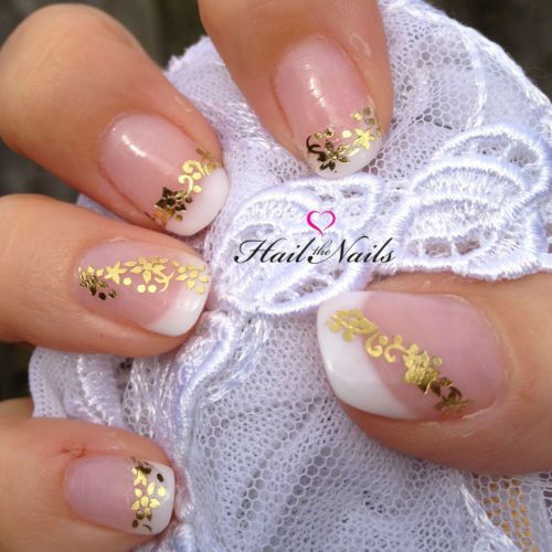 Wedding - Gold Lace Water Transfer Wedding Nails
