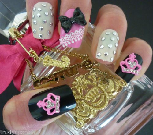 Hochzeit - Details über 3D Nail Art Glitter Bows & Metal Rosa Juicy Crown Kawaii Nail Art Deko NEU
