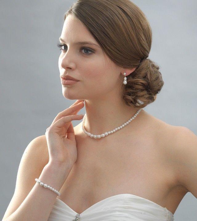 Wedding - Pearl Necklace Set Bridesmaid ~ Bridal Jewelry (White - Ivory )