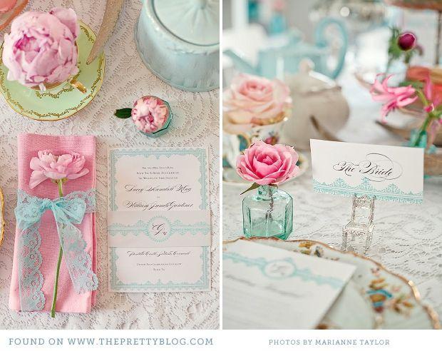 Mariage - Rose et turquoise Tea Party - Décor Inspiration