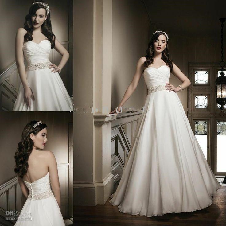 زفاف - 2014 الساخن بيع خط أبيض / العاج الأورجانزا ثوب الزفاف فستان الزفاف فستان