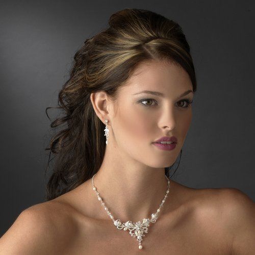 Hochzeit - NWT Kristall und Süßwasser-Zuchtperlen Couture Hochzeits Halskette Ohrring Schmuck-Set
