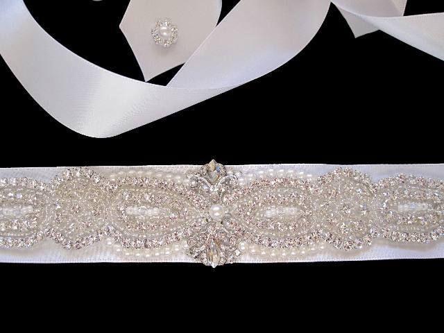 Wedding - Bridal Dress Gown Beaded Jeweled Crystal Belt Sash