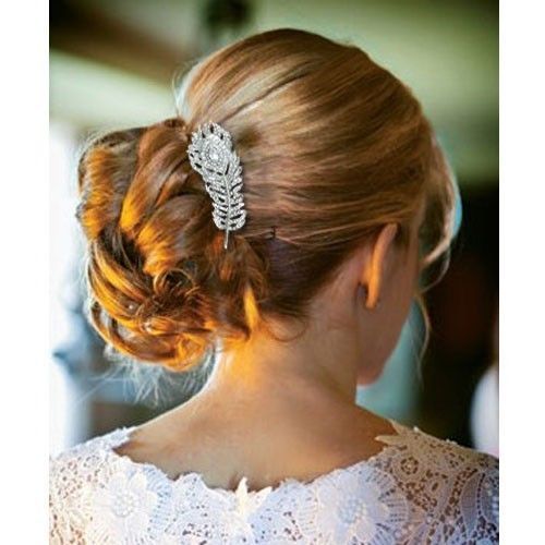 Hochzeit - Luxury Bridal Bridesmaid Peacock Hair Pieces Comb Tiara Clear Rhinestone Crystal