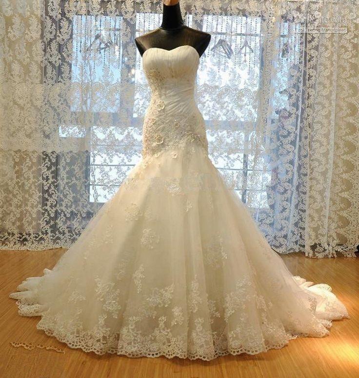Hochzeit - White Ivory Mermaid Gown Bridal Wedding Dress Custom Size 6 8 10 12 14 16 18  