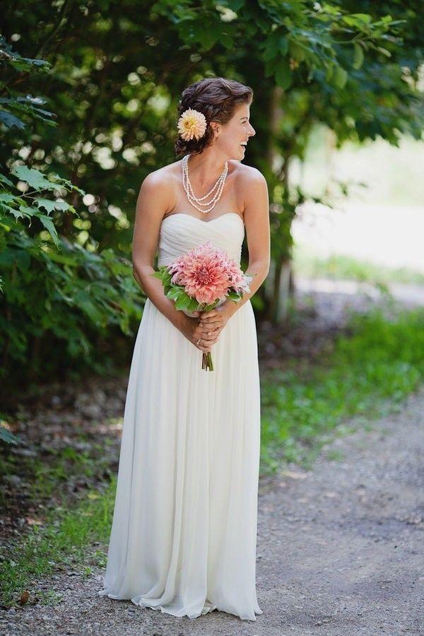 Wedding - Pleat Chiffon Wedding Dress With Sweetheart Neck In White Ivory Color Hot