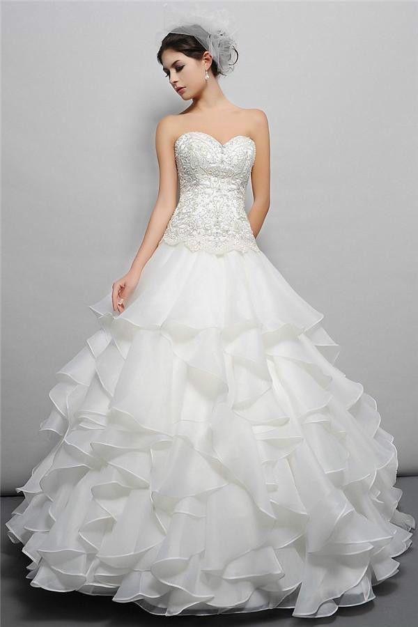 زفاف - White/Ivory Ruffled Wedding Dress Bridal Gown Custom Size 2 4 6 8 10 12 14 16 18