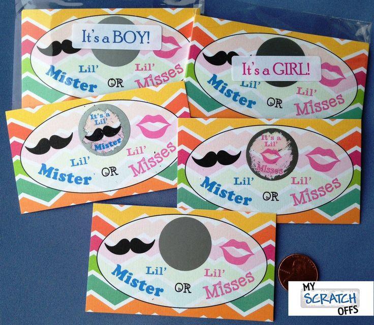 Hochzeit - 10 Mister & Misses Chevron Gender Reveal Baby Shower Scratch Off Game Cards