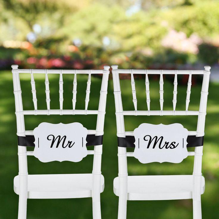Mariage - Mr. And Mrs. White Scallop Chair Banners Wedding Table Decor Decoration