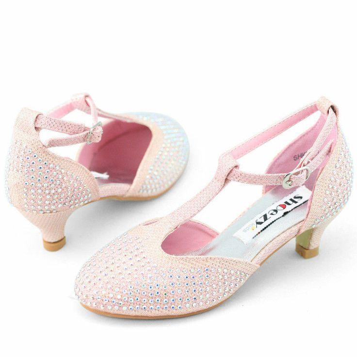 Hochzeit - SHOEZY Xmas Gift Kids Child Glitter Diamantes Youth Pageant Low Heels Pump Shoes