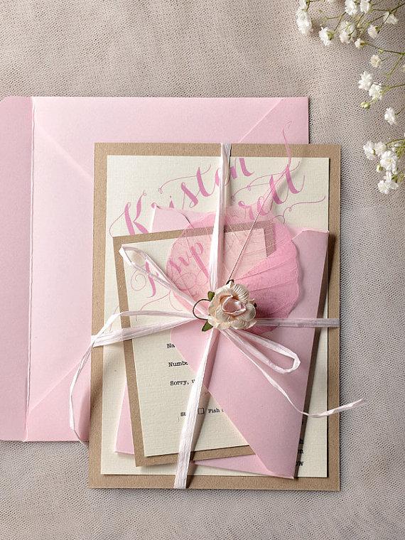 زفاف - Custom listing (100) Eco Chic Invitation, Eco Recycling  Invitations, Pink  Wedding Invitations , Rustic Wedding invitation, - New