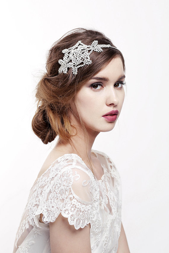 زفاف - Anita  Swarovski Crystal Headband  Silver Bridal Headpiece  Wedding - New