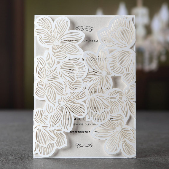 Wedding - Laser Cut Floral Lace- Wedding invitation Sample (BH1680) - New