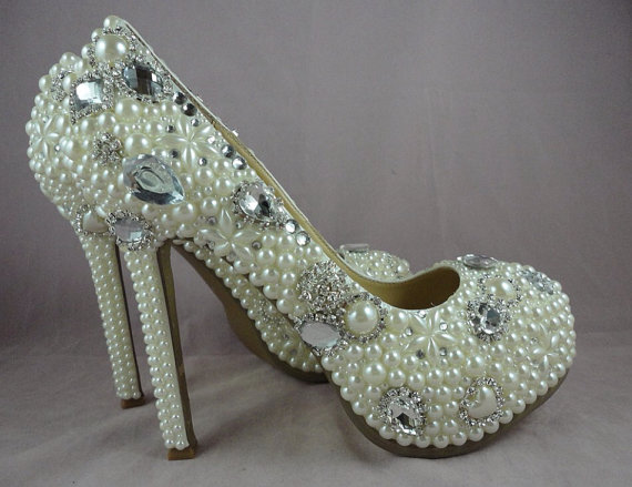 زفاف - The Great Gatsby Wedding Bridal Handmade Crystal and Pearl Shoes - New
