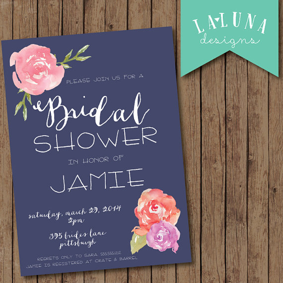 Wedding - Floral Bridal Shower Invitation -  Watercolor Flowers