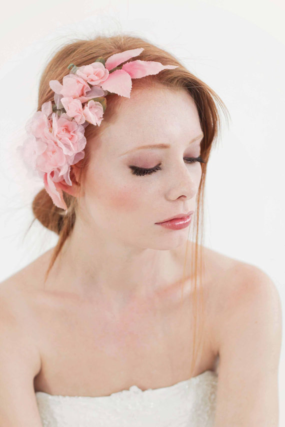 زفاف - Nymph  Pink Silk Flowers   Headpiece  Bridal  Wedding - New