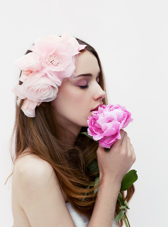 Mariage - Jackeline Pink  Flowers  Headpiece  Bridal  Wedding - New