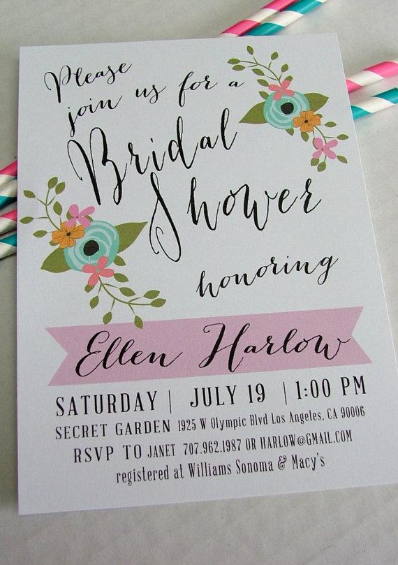 Hochzeit - Printable Bridal Shower Invitation; Ellen, DIY floral and pink handwritten look Wedding Shower Invite - New