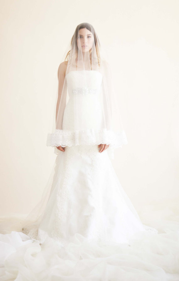 زفاف - Savannah Lace Veil  Hair Piece  Bridal  Wedding - New