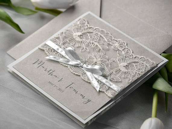 Свадьба - Eco Lace Wedding Invitation -  Pocket Fold  Invitations