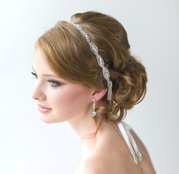 Свадьба - Wedding Hair Accessory, Beaded Headband, Bridal Headband, Crystal Ribbon Headband - New