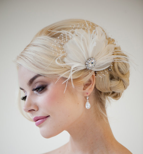 زفاف - Bridal Fascinator -  Feather Wedding Head Piece