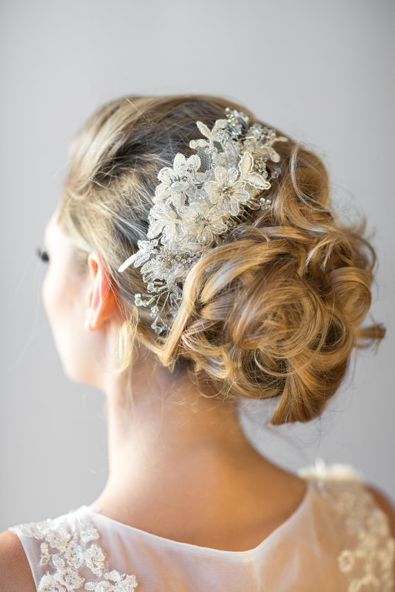Wedding - Wedding Lace Head Piece -   Pearl Beaded Lace Headband