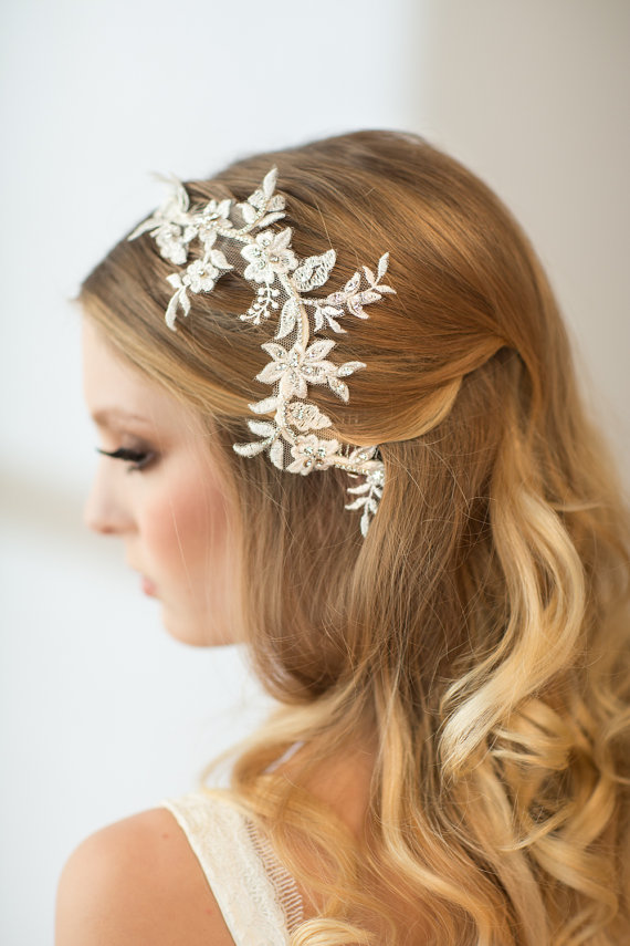 Свадьба - Wedding Hair Vine, Lace Head Piece, Bridal Hair Accessory - New
