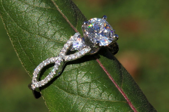 Mariage - Diamond Engagement Ring SETTING semi mount- Round - Pave - Antique Style - 14K white gold - Weddings- Luxury- Brides - BeautifuPetra - Bp002 - New