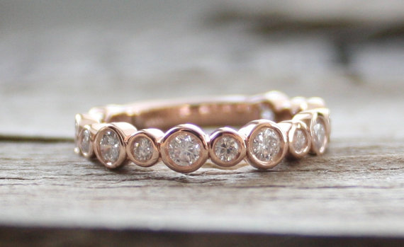 Hochzeit - Bezel Bubble 3/4 Eternity Diamond Ring in 14K Rose Gold - New
