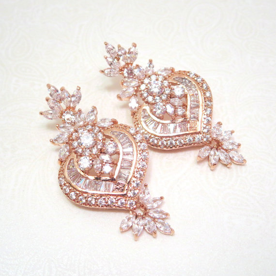 Wedding - Rose Gold Bridal earrings -  Crystal wedding earrings