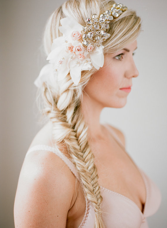 زفاف - Floral Bridal Headpiece, Crystal Bridal Headband, Bridal HeadPpiece - New