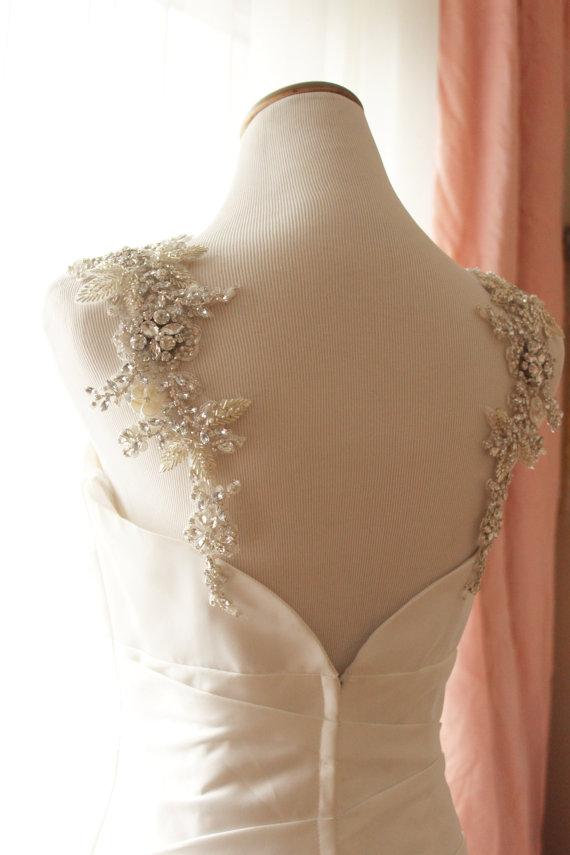 زفاف - Bridal Crystal and Pearl Statement Dress Straps, Bridal Statement Straps - New