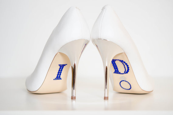زفاف - ROYAL BLUE "I Do" Wedding Shoe Rhinestone Applique - New
