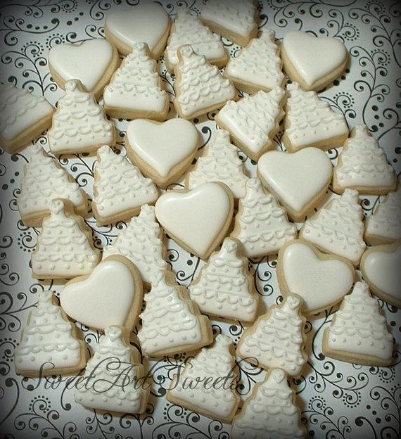 زفاف - Wedding cookies - 2 dozen - mini wedding cakes and hearts - New