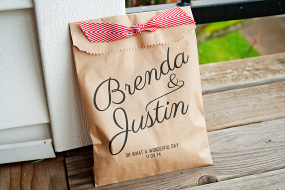 Mariage - Kraft Calligraphy Wedding Favor Bag - Add your Names and Date - 25 Kraft Favor Bags - New