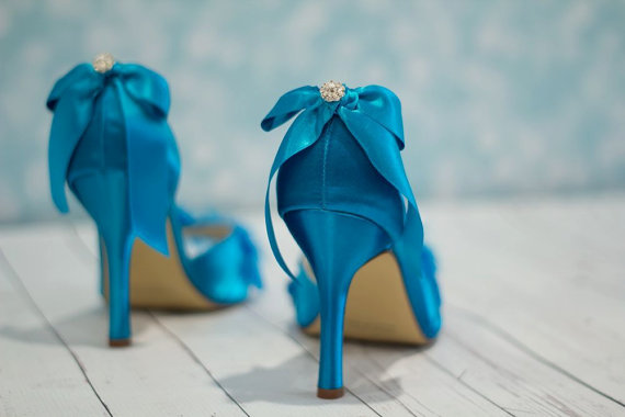 زفاف - Turquoise  Wedding Shoes - Choose From Over 100 Colors - Feathers Crystals  And Ribbons - Your Color Choice Wedding Shoes By Parisxox - New