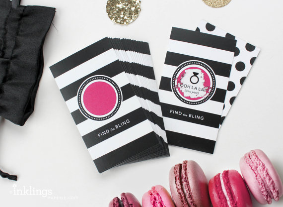 زفاف - 12 Scratch Off Bridal Shower Game Cards  // Parisian Stripes - New