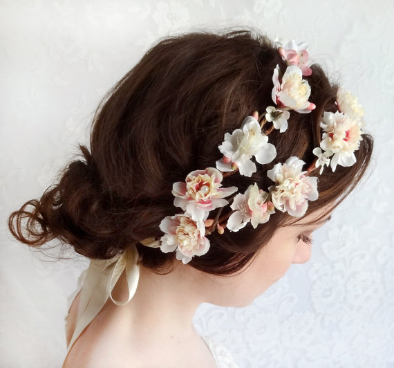 زفاف - ivory flower crown -  bridal floral crown