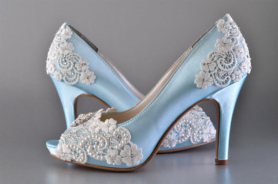 Свадьба - Wedding Shoes - Custom 250 Color Choices- PB525A Vintage Wedding Lace Peep Toe 3 1/4" Heels, Women's Bridal Shoes - New