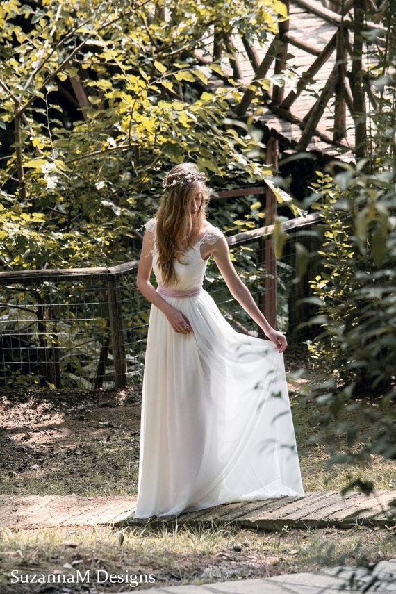 Hochzeit - Bohemian Wedding Dress Long Boho Bridal Wedding Gown Gypsy Long Bridal Ivory Dress - Handmade by SuzannaM Designs - New