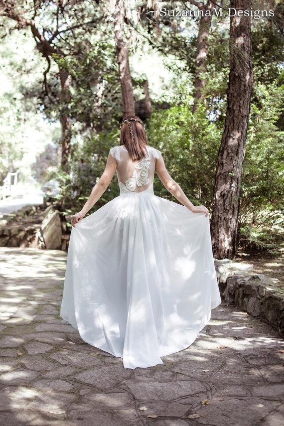 Mariage - Ivory Bohemian Wedding Dress Beautiful Lace Wedding Long Gown Boho Gown Bridal Gypsy Wedding Dress - Handmade by SuzannaM Designs - New