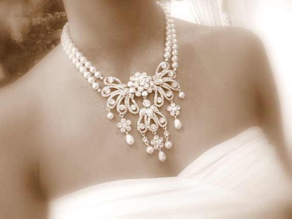 زفاف - Bridal necklace and earrings -  statement necklace
