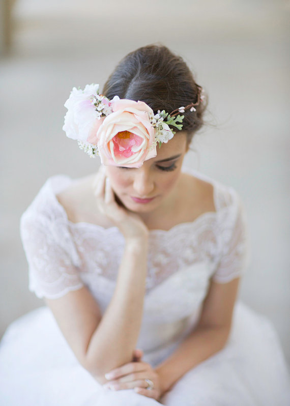 Mariage - big flower crown -  bridal headpiece