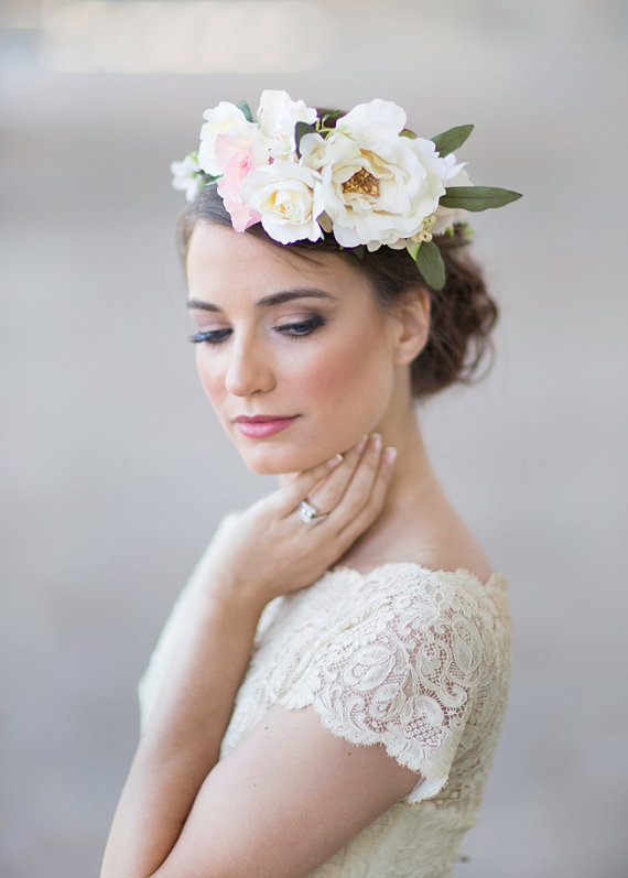 Wedding - flower crown -  bridal headpiece